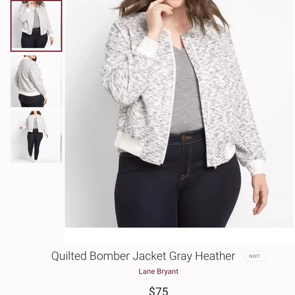 Quilted Bomber Jacket Gray Heather NWOT 18 - Picture 4 of 5